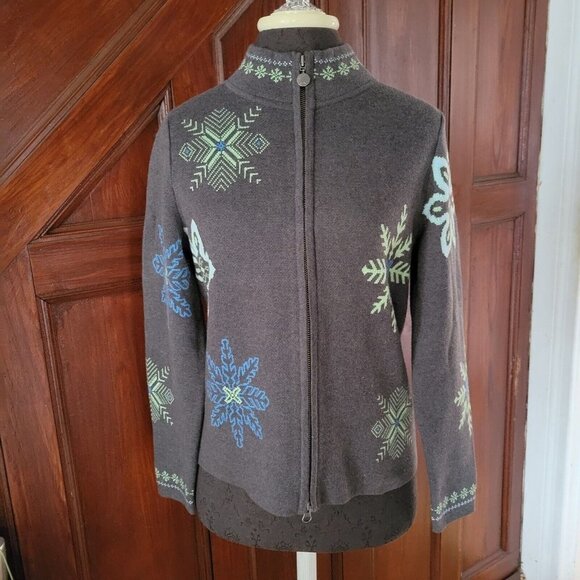 Vintage Eddie Bauer Cardigan Sweater Womens Size Medium P Zip Embroid. Snowflake - Picture 1 of 8